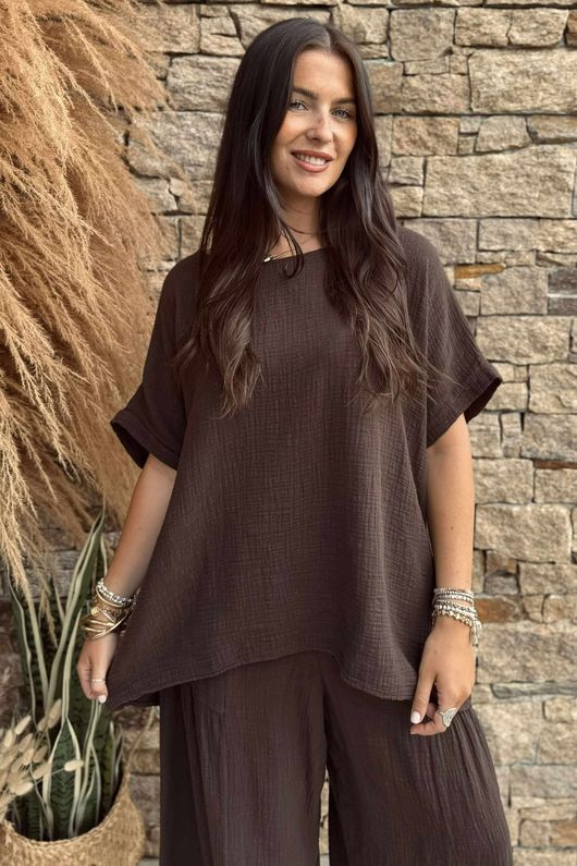 Pure Cotton Santos Keyhole Drape Back Top Coffee Bean